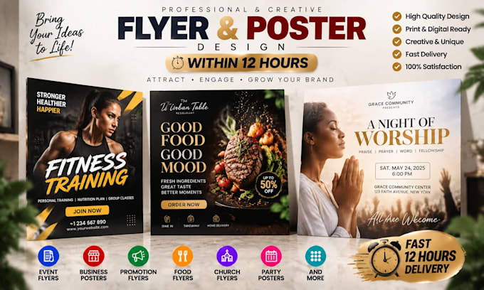 design creative eye catching flyer poster design fast within 12hrs