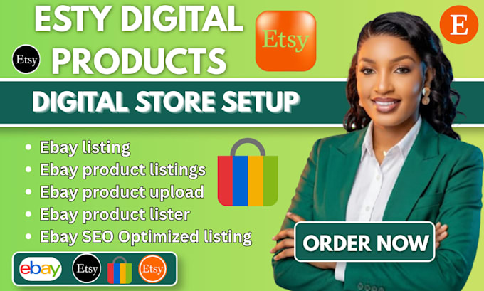 design esty digital products, esty store setup, SEO listing