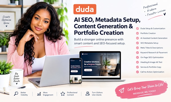 duda ai SEO metadata setup content generation porfolio website creation