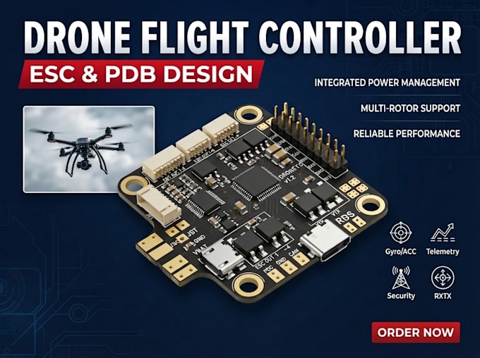 design drone flight controller pcb, esc, and power distribution board