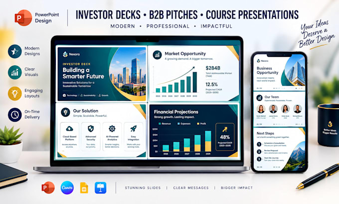 design powerpoint presentation premium investor pitchdeck, google slides