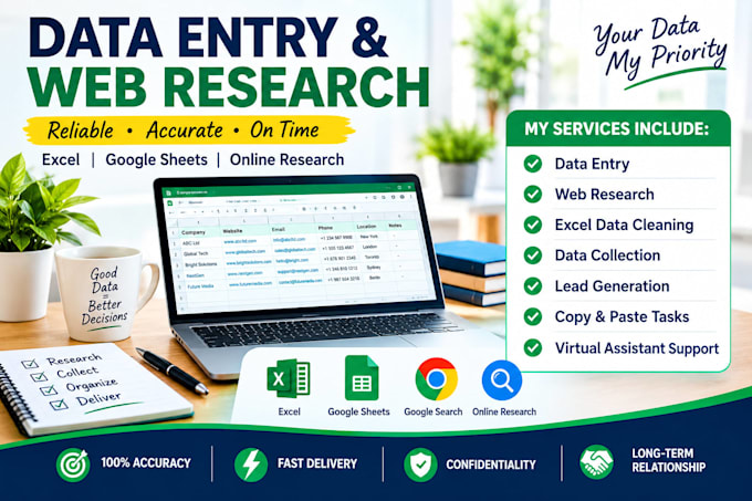 do accurate data entry, web research and excel work