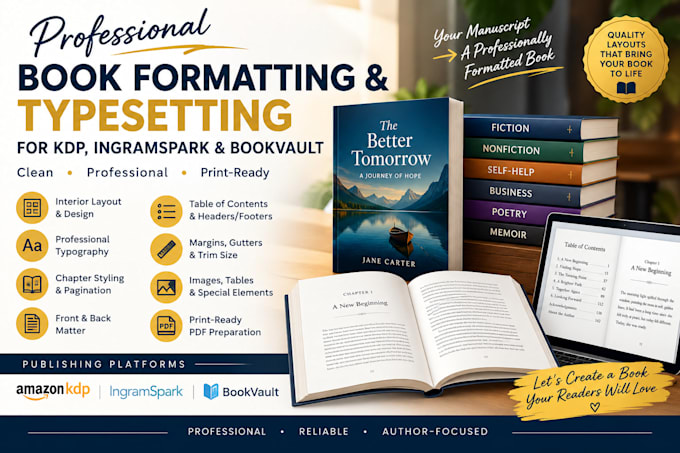 do interior layout typesetting for your book for kdp ingramspark and bookvault