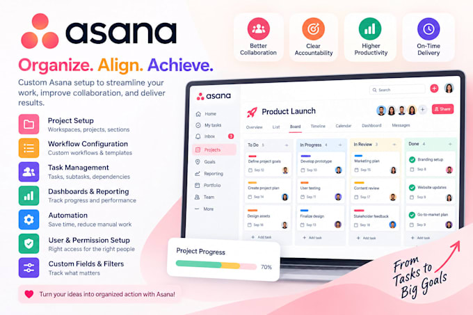 set up jira or asana project and automation, workflows