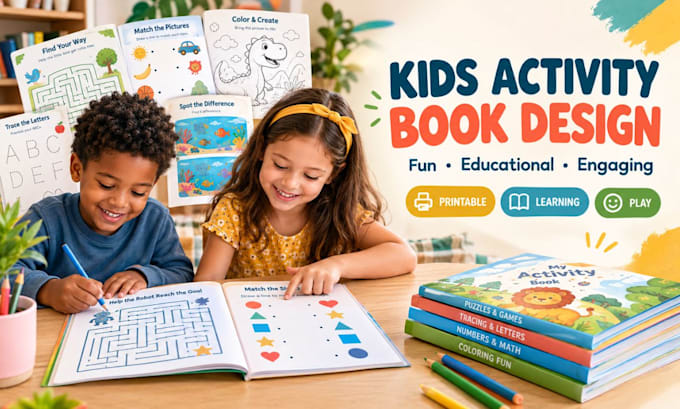 create kids activity book, printable kids activities and educational workbook
