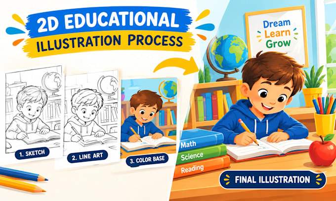 illustrate 2d educational children books, textbooks and learning material