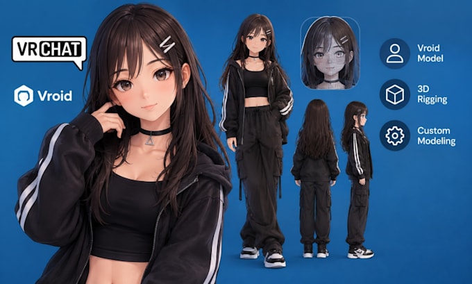 create an anime vrchat avatar with vroid, 3d rigging and custom modeling