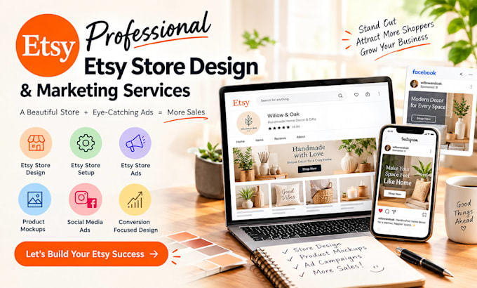 do etsy store design social media ads etsy store setup etsy store ads, mockups