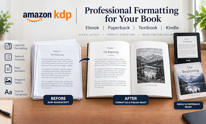 amazon kdp formatting, ebook formatting, paperback, textbook, kindle formatting