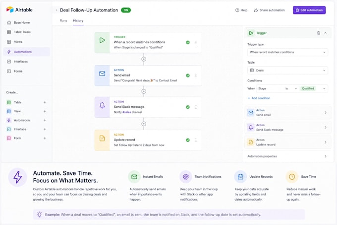 build a custom airtable CRM with automations