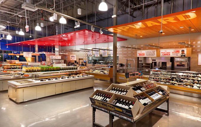 3d grocery, shopping mall, supermarket interior boutique
