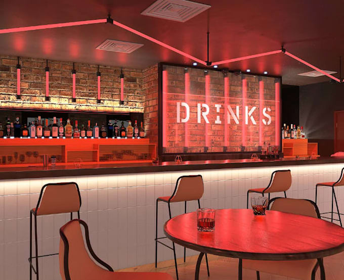 detailed 3d restaurant,cafe, bar,interior design, seating layout,realisticrender
