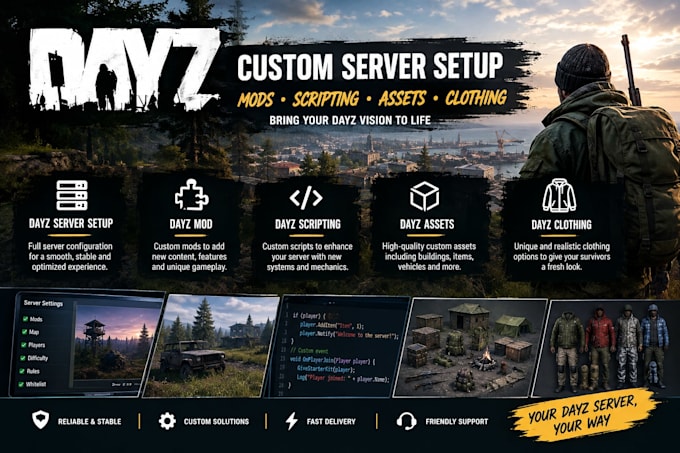 do dayz server setup, dayz mod, dayz scripting, dayz assests, dayz clothing