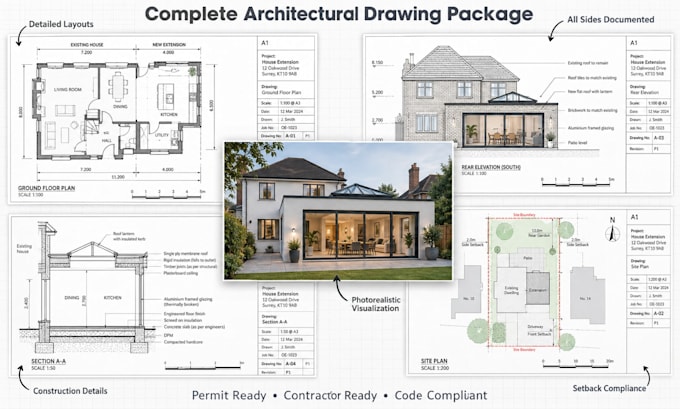 design house extension plans, rear addition, side return, room blueprint revit