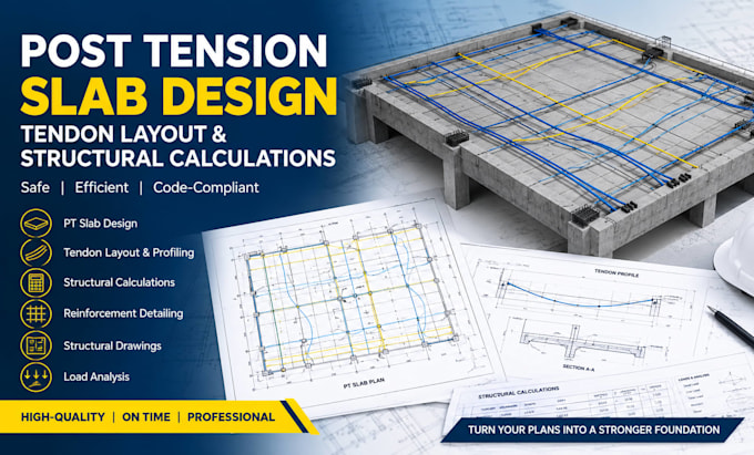 design post tension slab, tendon layout and structural calculations
