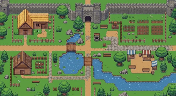 create 8bit 16bit pixel art game tileset tilemap rpg background assets top down