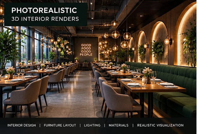 design a modern cafe or restaurant interior in 3d