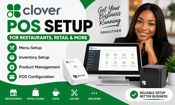 setup clover pos system, menu, inventory