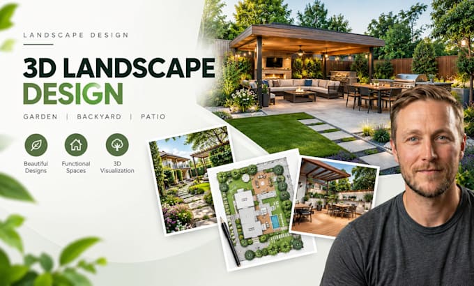 design and render 3d landscape, garden, backyard and patio plans
