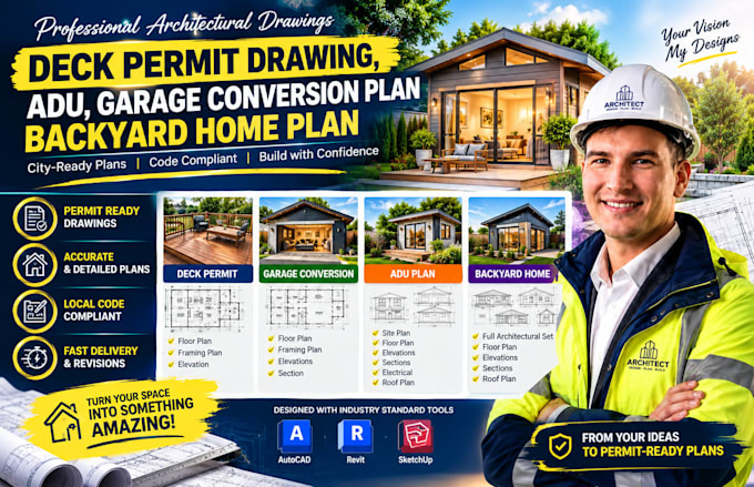 create deck permit drawing adu garage conversion plan backyard home plan