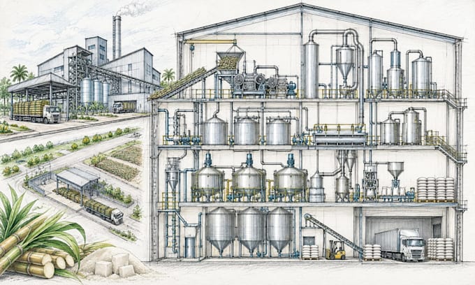 design sugar processing facility floor plans and industrial cad blueprints