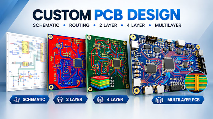 design custom pcb, schematic, layout, routing, gerber and bom files