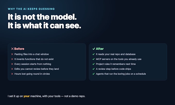 claude code setup and tutoring, mcp servers, ai agents and vibe coding help