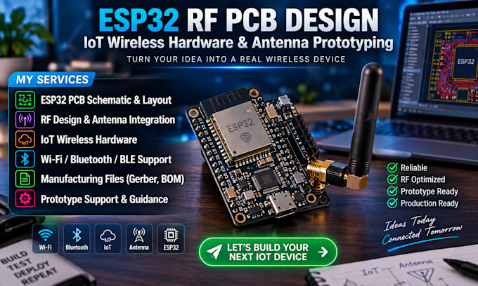 do esp32 rf pcb design, iot wireless hardware and antenna prototyping