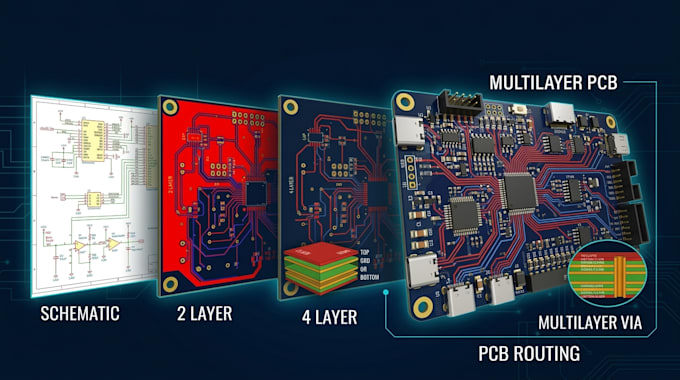 design pcb schematic, routing, 2 layer, 4 layer and multilayer pcb