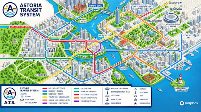 design interactive fictional transit fantasy metro network rail maps in mapbox