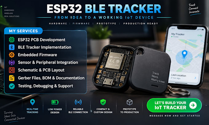 esp32 ble tracker pcb, iot hardware prototyping and embedded development