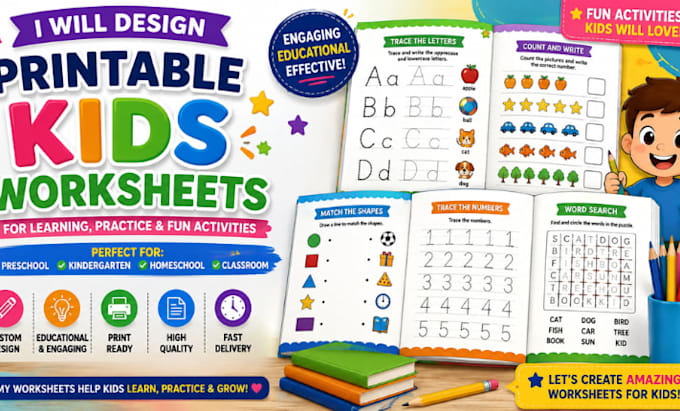 design printable homeschool kids worksheets for learning, practice