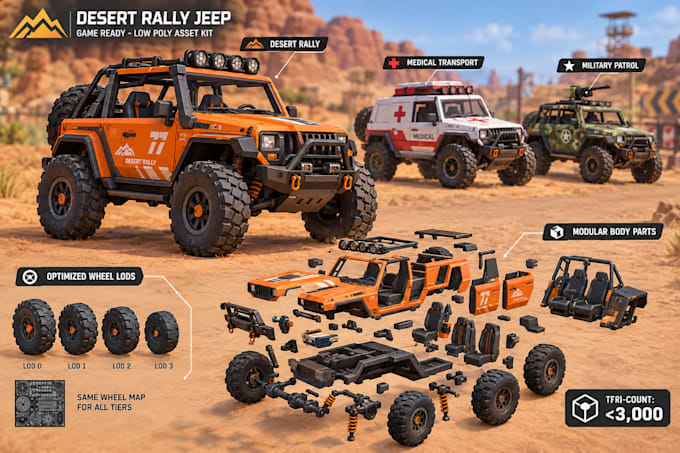 create optimized low poly character models 3d game assets, weapons, and vehicles