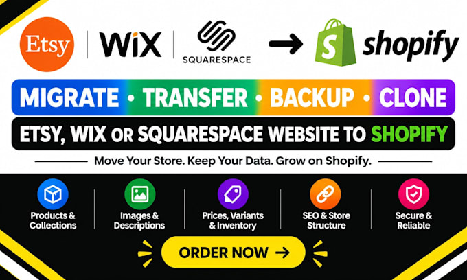 migrate transfer backup clone etsy wix squarespace website to shopify migration