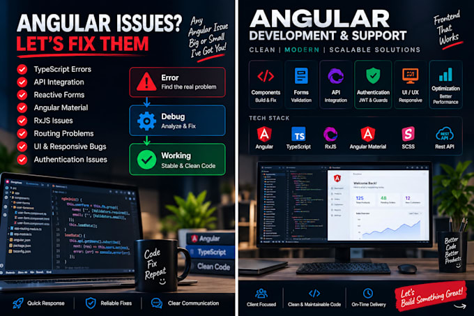 fix angular bugs, typescript errors, API and UI issues