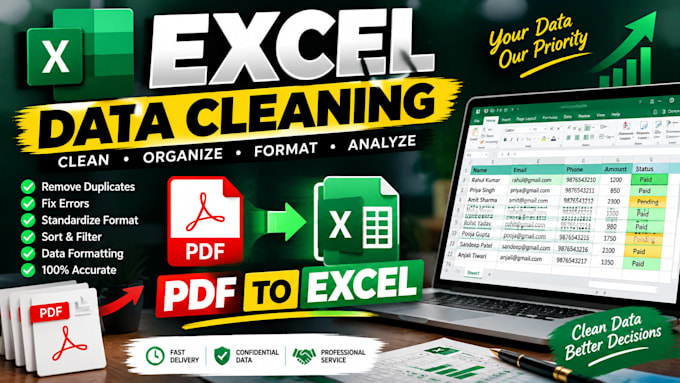 do professional excel data entry, PDF to excel, data cleaning and formatting