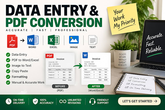 do professional data entry and pdf file conversion work
