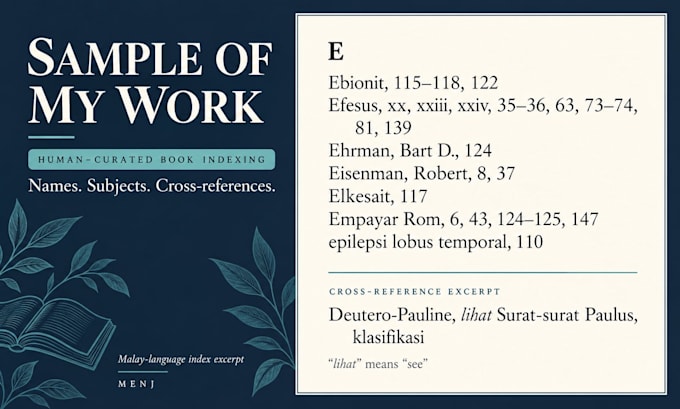 create a professional human curated back of book index