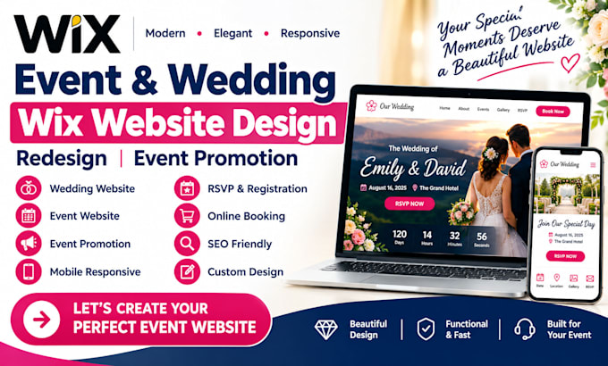 design event wedding wix website design redesign wix website event promotion wix