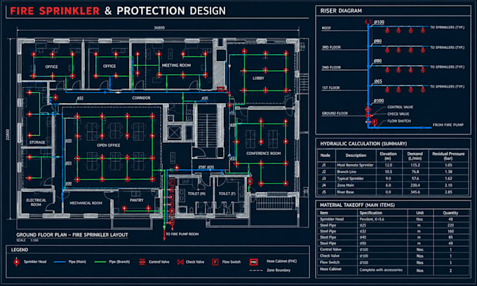 design fire sprinkler and fire protection system with calculations