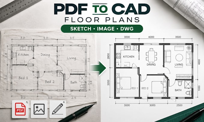 draft and convert PDF sketch and image to autocad floor plan conversion services