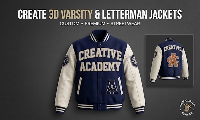design a 3d varsity jacket, letterman jacket, or streetwear jacket
