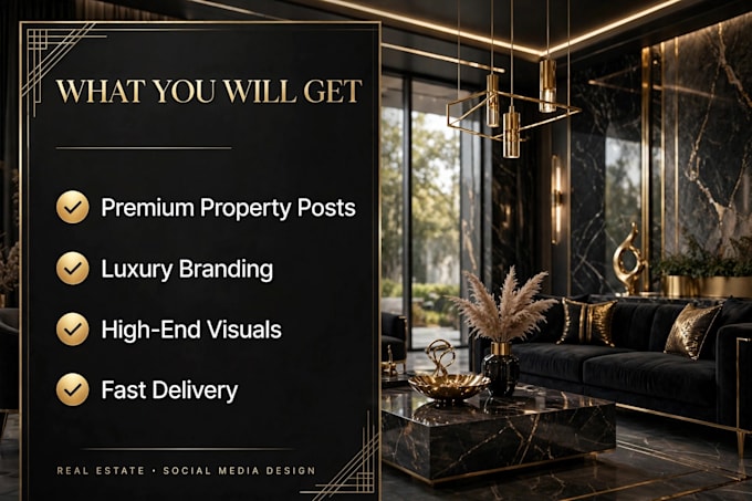 design luxury real estate posts, property flyers, social media ads and brochures