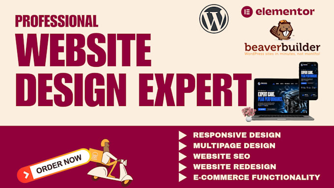 design or redesign your beaver builder, divi, or elementor wordpress website