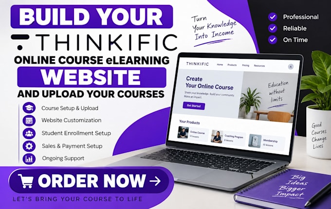 build your thinkific online course elearning website and upload your courses