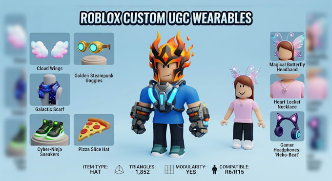 create custom roblox ugc items, 3d accessories, and low poly game assets