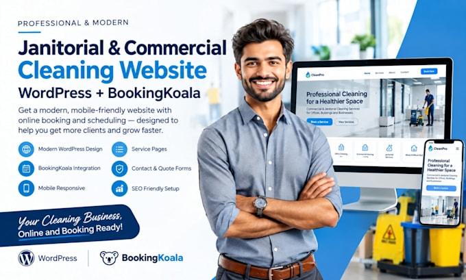 design janitorial and commercial cleaning wordpress bookingkoala website