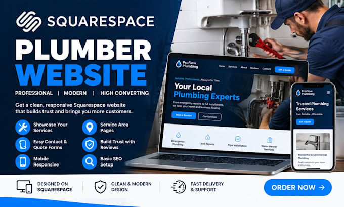 design a squarespace plumber website, plumbing contractor website local service