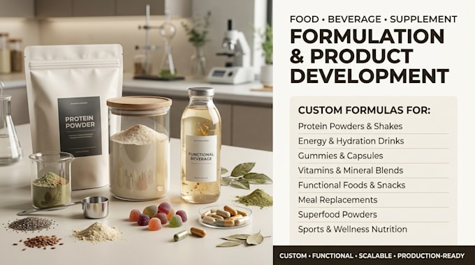 create custom food formulation recipes, beverages, vitamins and food supplements