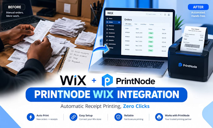 setup wix printnode and fix auto receipt printer